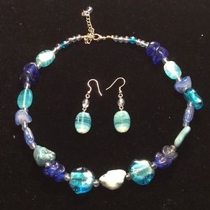 Final Price Blue/Green Glass & Stone Necklace Set